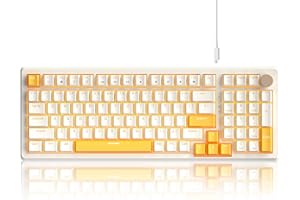 MageGee 98 Keys Mechanical Gaming Keyboard, Red Switch, 96% Compact Layout LED Yellow Backlit Wired Keyboard with Numpad Arrow Keys, for PC Laptop, for Game and Office, White