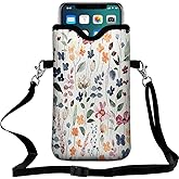 Braytow Universal Neoprene Cell Phone Pouch 7.1 X 4 in Mobile Protection Case Bag with Crossbody Strap/Neck Lanyard Colorful Boho Leaf Printed Pattern
