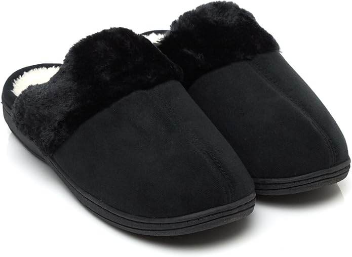 Amazon.com | Dearfoams Women's Microfiber Suede Closed Toe Scuff, Black, Medium | Slippers