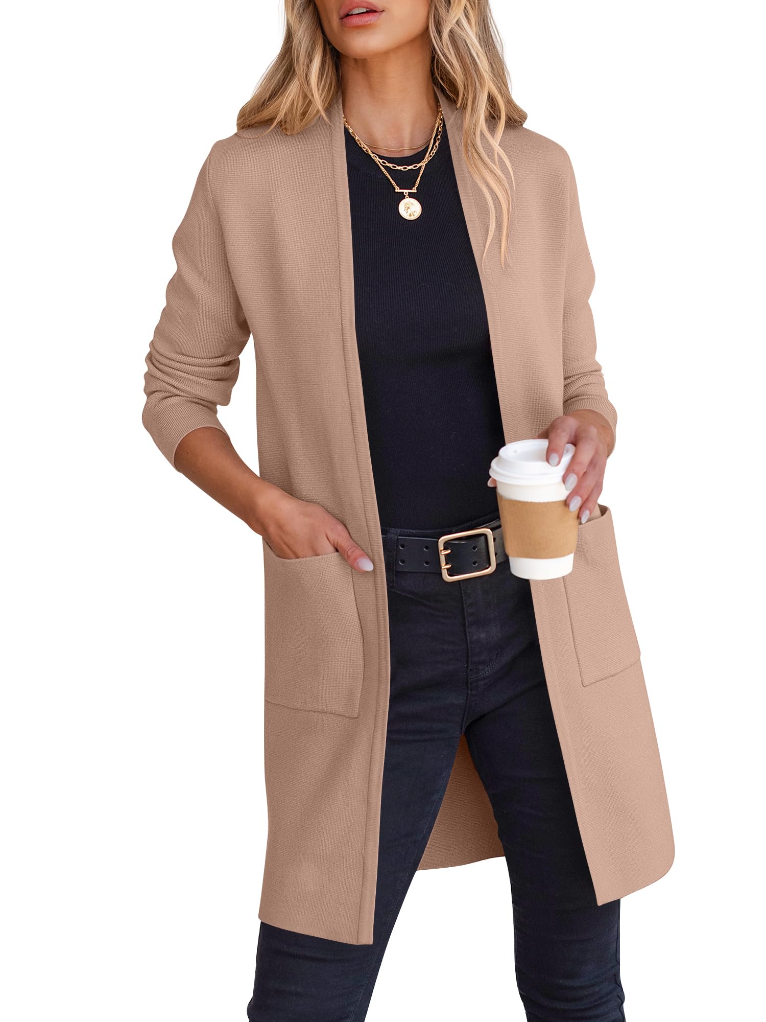 ANRABESS Cardigan Sweater for Women Casual 2025 Fall Fashion Coat Long Sleeve Open Front Knit Coatigan Outwear