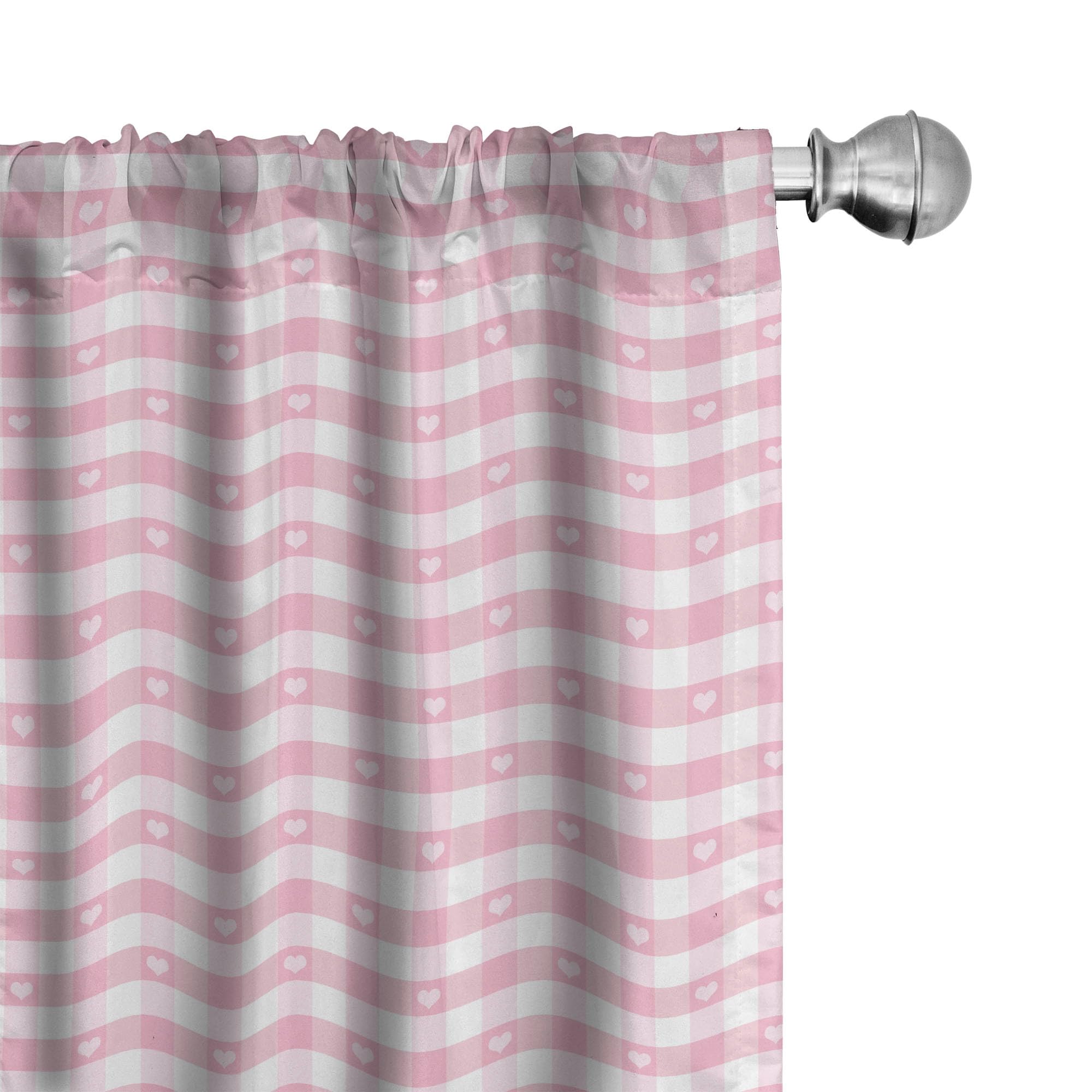 ABAKUHAUS Checkered 4 Panel Curtain Set, Romantic Pattern with Little Hearts Children Kids Girlish Design, Window Treatments 4 Panel Set for Living Room Bedroom, 150x175 cm, Baby Pink White
