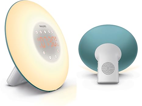 Philips Wake-up Light LED, Aufwachen mit Licht, 2 natürlichen Wecktöne, türkis, HF3507/20