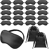 20 Pieces Silk Sleep Mask with Adjustable Strap, Black Eye Covers for Sleeping with 2PCS Storage Bags Soft Satin Eye Mask Blindfold Comfortable Sleeping Masks for Travel, Women Men