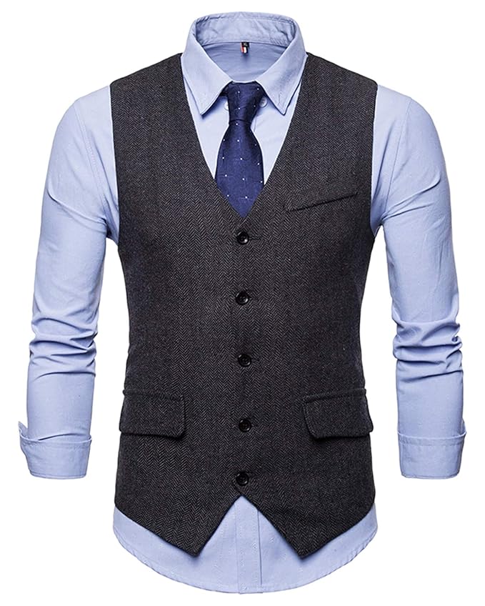 WHATLEES Herren Schmale Tweed Weste mit Zweireihige Knopfleiste