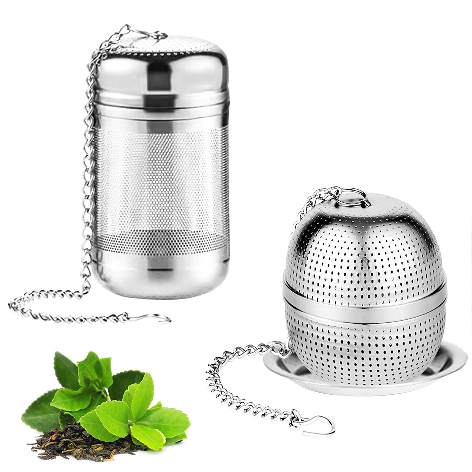 Monsully 2 Pack Tea Infuser for Loose Tea, Stainless Steel Tea Strainers Ball Herb Strainer, Tea Ball Strainers Infuser with Drip Trays for Herbal, Mugs Teapots Spice