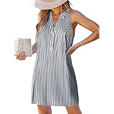 CUPSHE Womens Summer Dresses V Neck Sleeveless Striped Button Up Mini Casual Coverup Dress