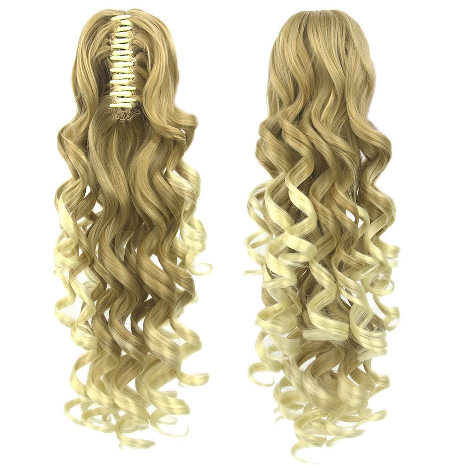 IMISSU Long Curly Claw Ponytail Clip On Hair Extension Pony Tail Hair Piece (Ombre Blonde 27T613)