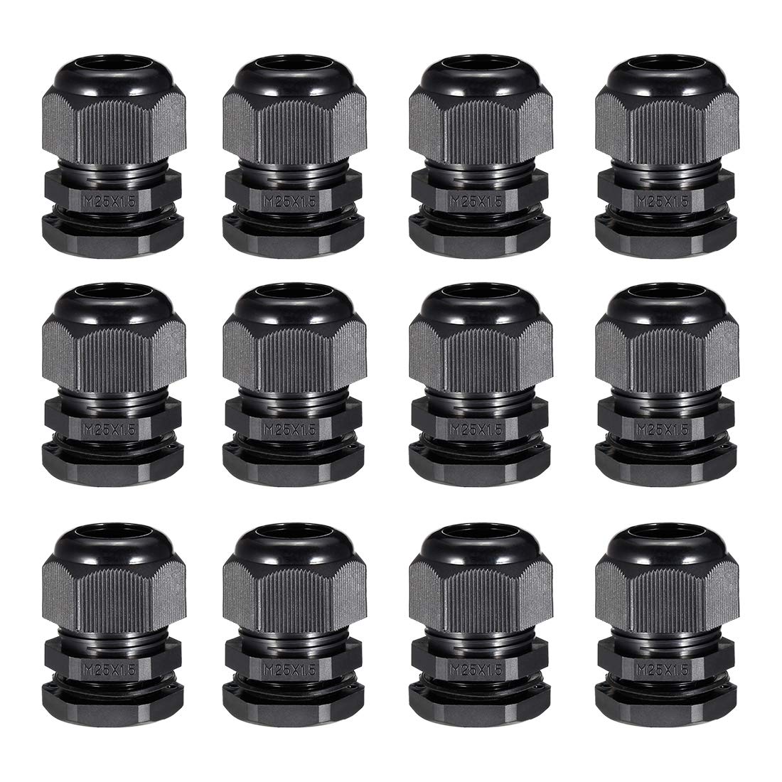 Sourcingmap 12Pcs M25 Cable Gland Waterproof Connector Plastic Wire Glands Joints Black for 12-17mm Dia Wires