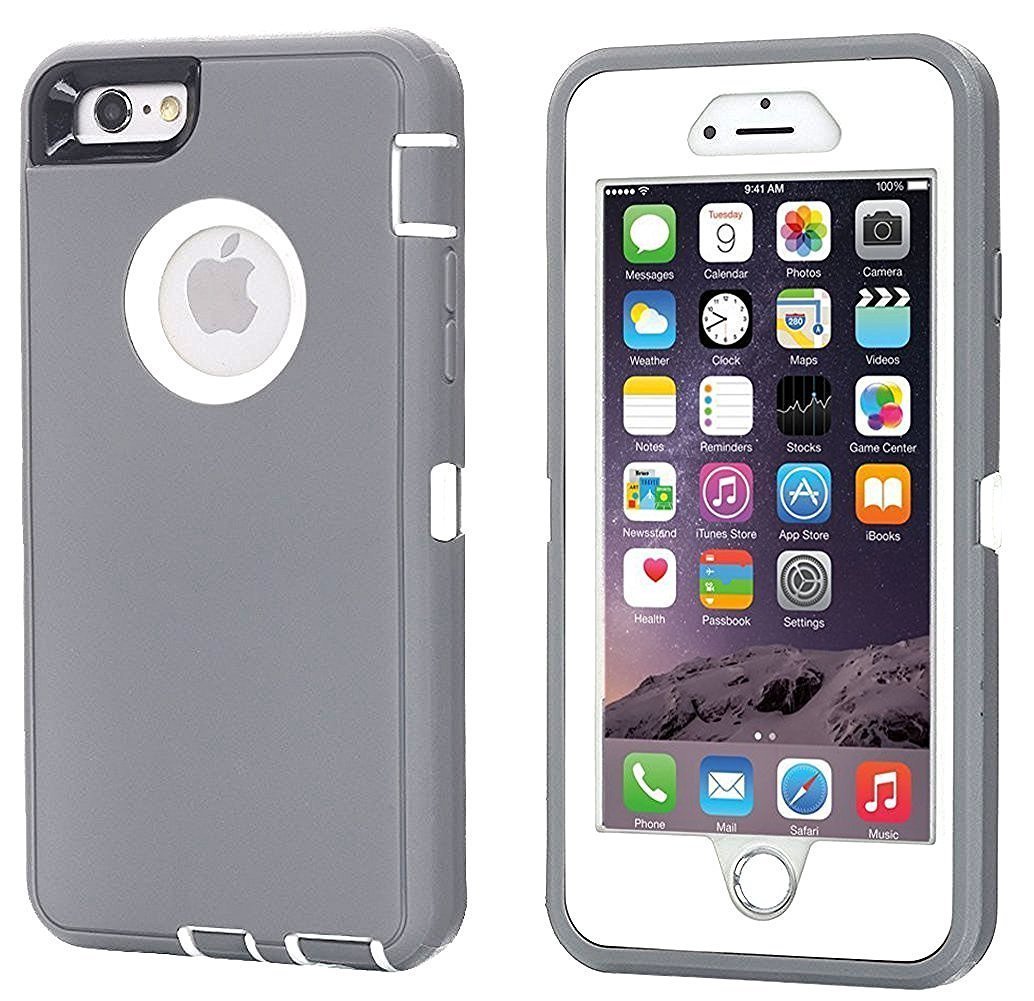 AICase iPhone 8 Plus/7 Plus Case - Heavy Duty Full Body Tough 3 in 1 Rugged Shockproof Water-Resistance Cover - White/Grey