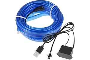 EL Wire Interior Car Lights 16.4ft USB Powered, Cool Blue Electroluminescent Strip for Sunroof Dash Door Frame, Automotive In