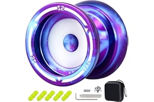 7YO S2 Responsive Yoyo Professional Trick Yoyo for Kids 8-12, Finger Spin Dual Purpose Yoyo for Adults, Metal Yo Yo Unresponsive Yoyo with 5 Yoyo Strings, Yoyo Case, Bearing Removal Tools -Purple Blue