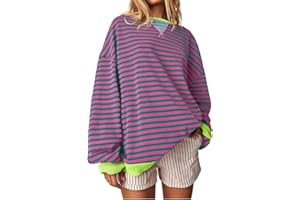 wkind olades Women Striped Oversized Sweatshirt Color Block Crew Neck Long Sleeve Shirt Casual Loose Pullover Top Y2K Clothes