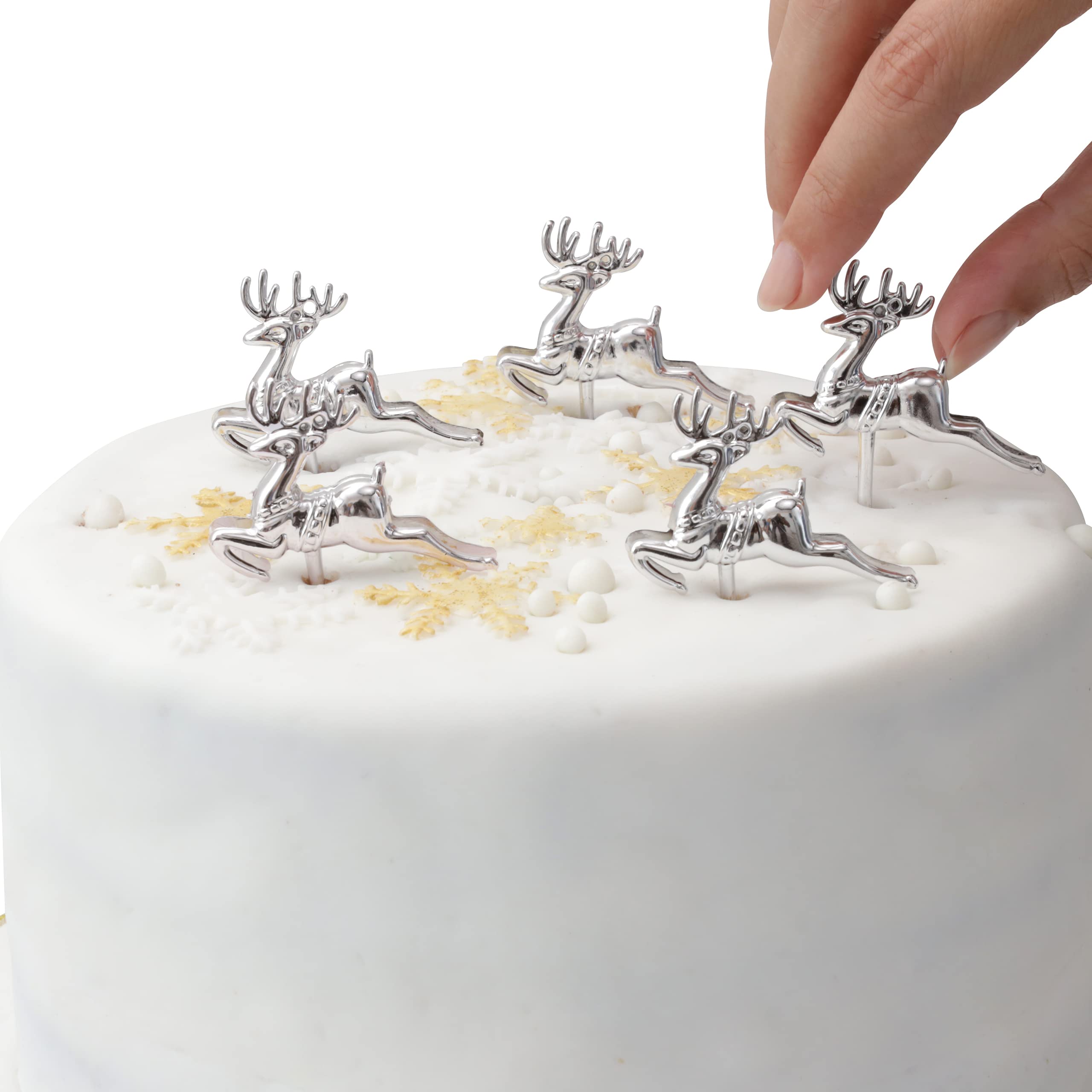Evelay Silver Reindeer Cake Toppers Merry Christmas Decoration 5 pc Pieces Cupcake Muffin ylog Topper Multi Purpose Xmas Decoration (5 Silver Reindeer) — image 1