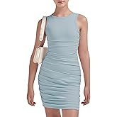 EXARUS Girls Bodycon Dresses Teen Ruched Pencil Tween Sleeveless Dress Cocktail Summer Dance Party Casual for 8-14Y