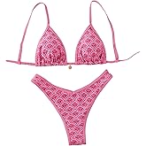 MakeMeChic Women's Bikini Sets Floral Print Spaghetti Strap High Cut Swimsuit Beachwear