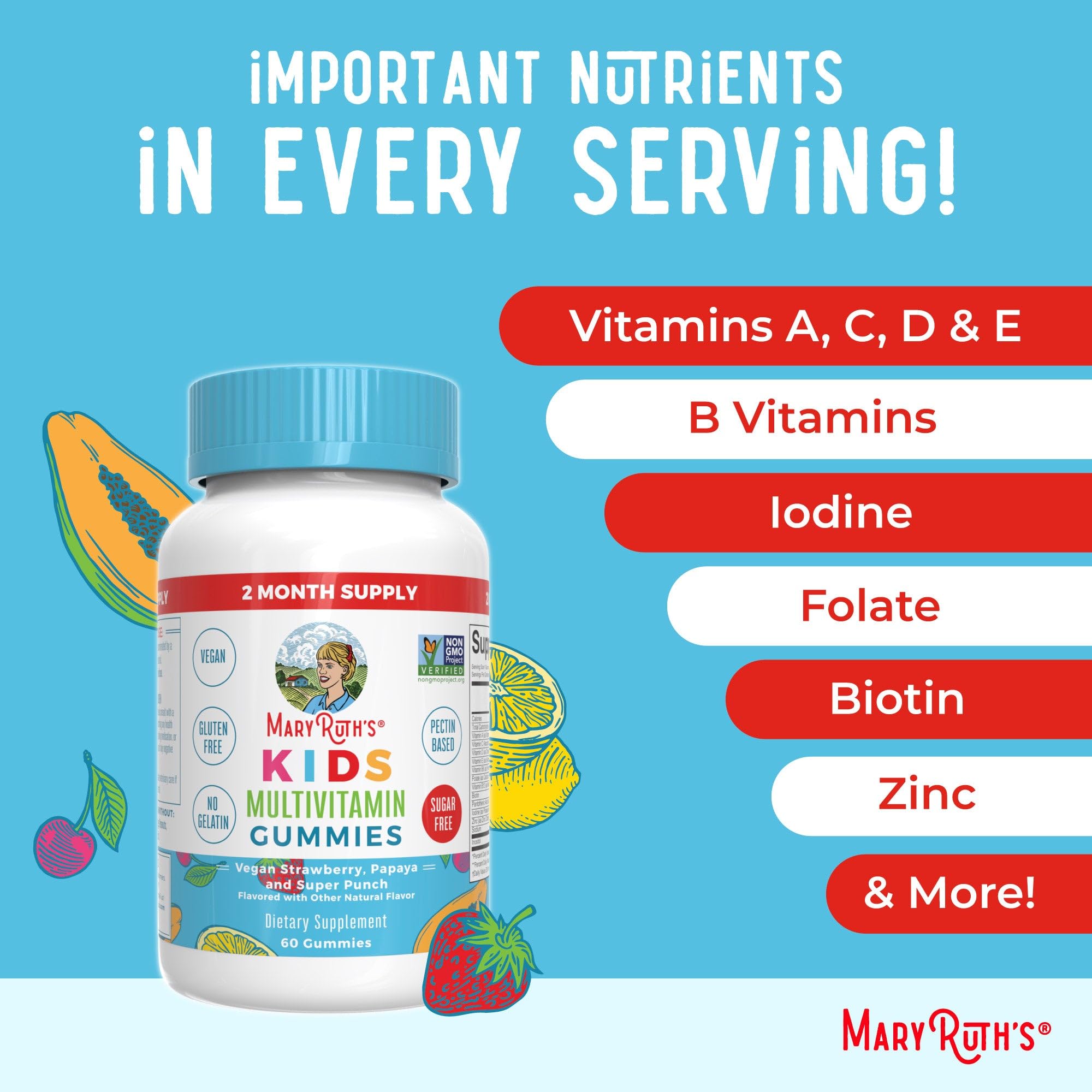 MaryRuth Organics Multivitamin and Probiotic Gummies (Strawberry) for Kids | Clean Label Project Verified® | Vitamins for Gut Health, Immunity, & Overall Wellness | Vegan, Non-GMO, Gluten Free
