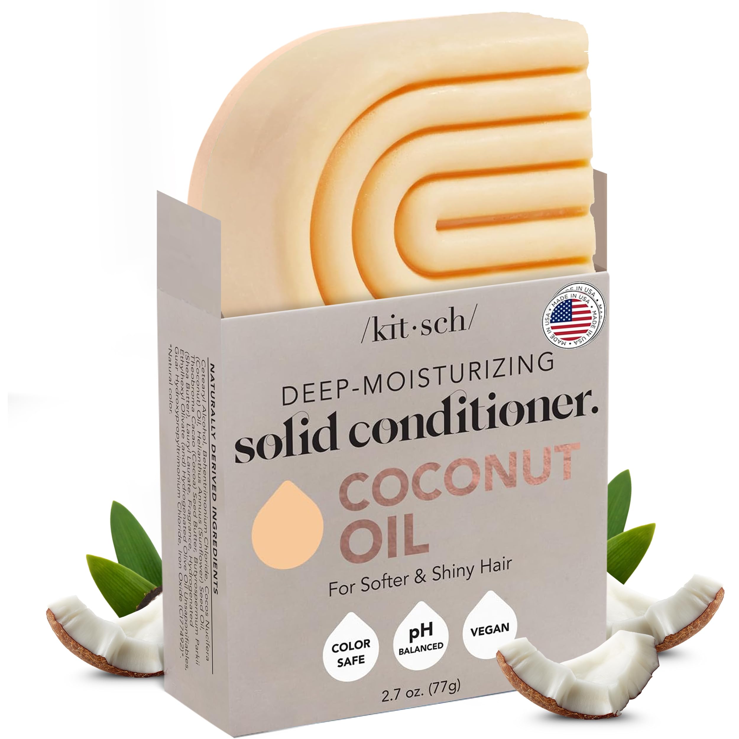Kitsch Coconut Oil Conditioner Bar - Hair Conditioner For Women and Men - Deep Moisturizing, Nourishes, Hydrate & Soften Damaged Dry Hair - Silicone, Paraben & Sulfate Free - 2.7 oz