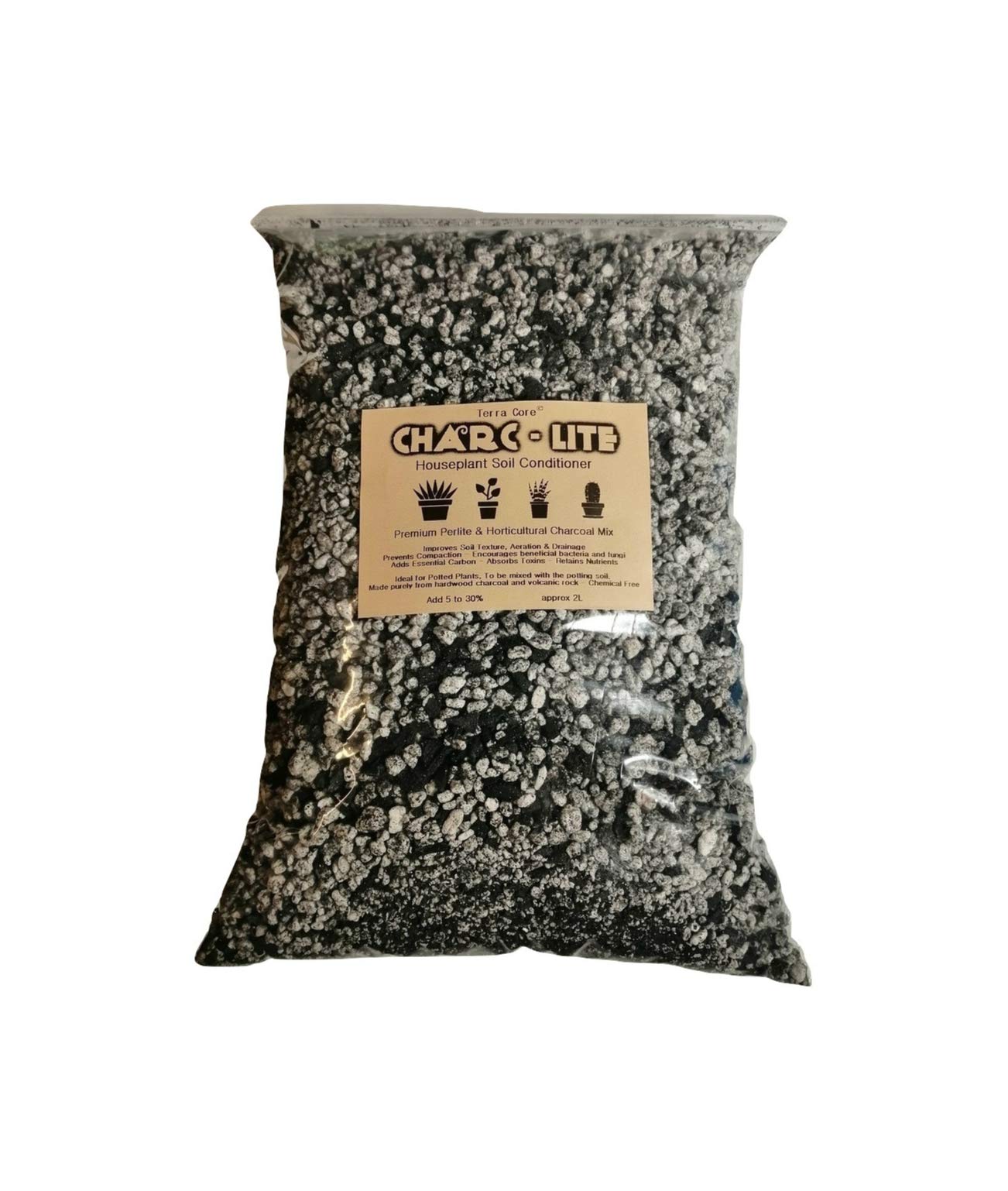 Terra Core Charc-Lite Perlite & Horticultural Charcoal Mix for Houseplants - 2 Litre Sack