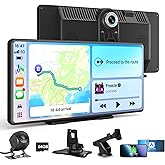Plimpton Portable Wireless Carplay Screen - 10.36'' HD Touchscreen for Apple CarPlay &amp; Android Auto, Dash Cam, Voice Control, Loop Recording, Backup Camera, Mirror Link, FM, Bluetooth for All Vehicles