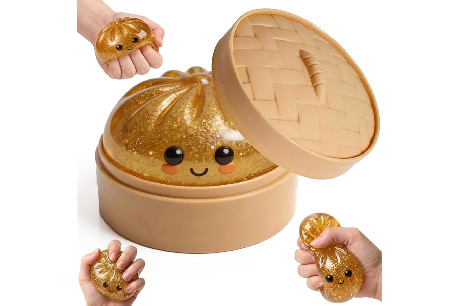 Glitter Dumpling Squishy Mystery Box, 2026 New Dumpling Squishies Fidget Toy Stress Relief Squeeze Ball for Kids Adults Classroom Prizes Goodie Bag Stuffers Party Favors (Gold)