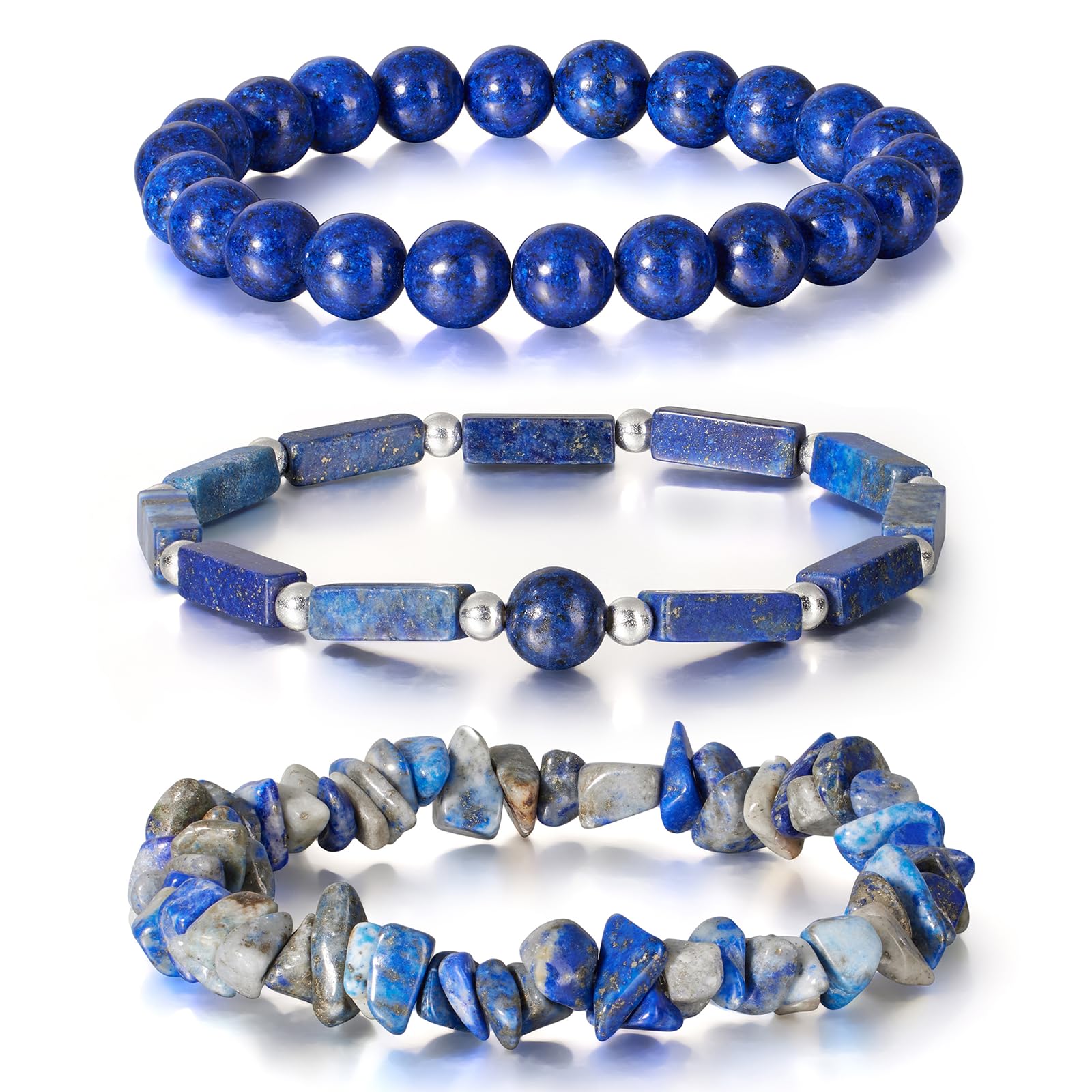 Photo 1 of 3 Pcs Lapis Lazuli Bracelet for Women 8mm Round Lapis Lazuli Stone Bracelet Healing Crystal Stone Beaded Bracelets Gemstone Bracelet Protection Bracelet Gift for Women Men