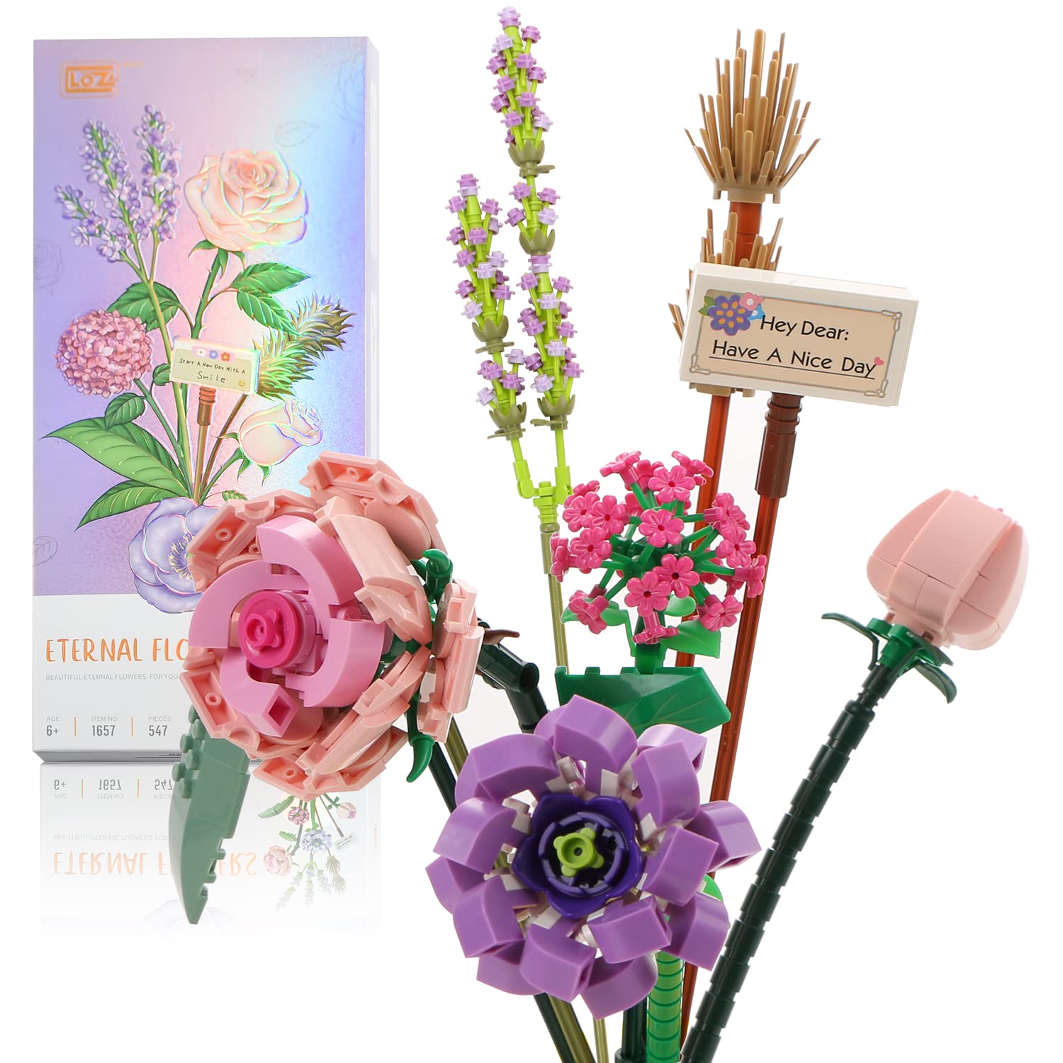 MEIEST Mini Building Blocks Flower Bouquet Plant Model Set,Creative Artificial Flowers Botanical Collection Construction Building Bricks Toy for Kids,Eternal Flowers Home Decor (Romantic)