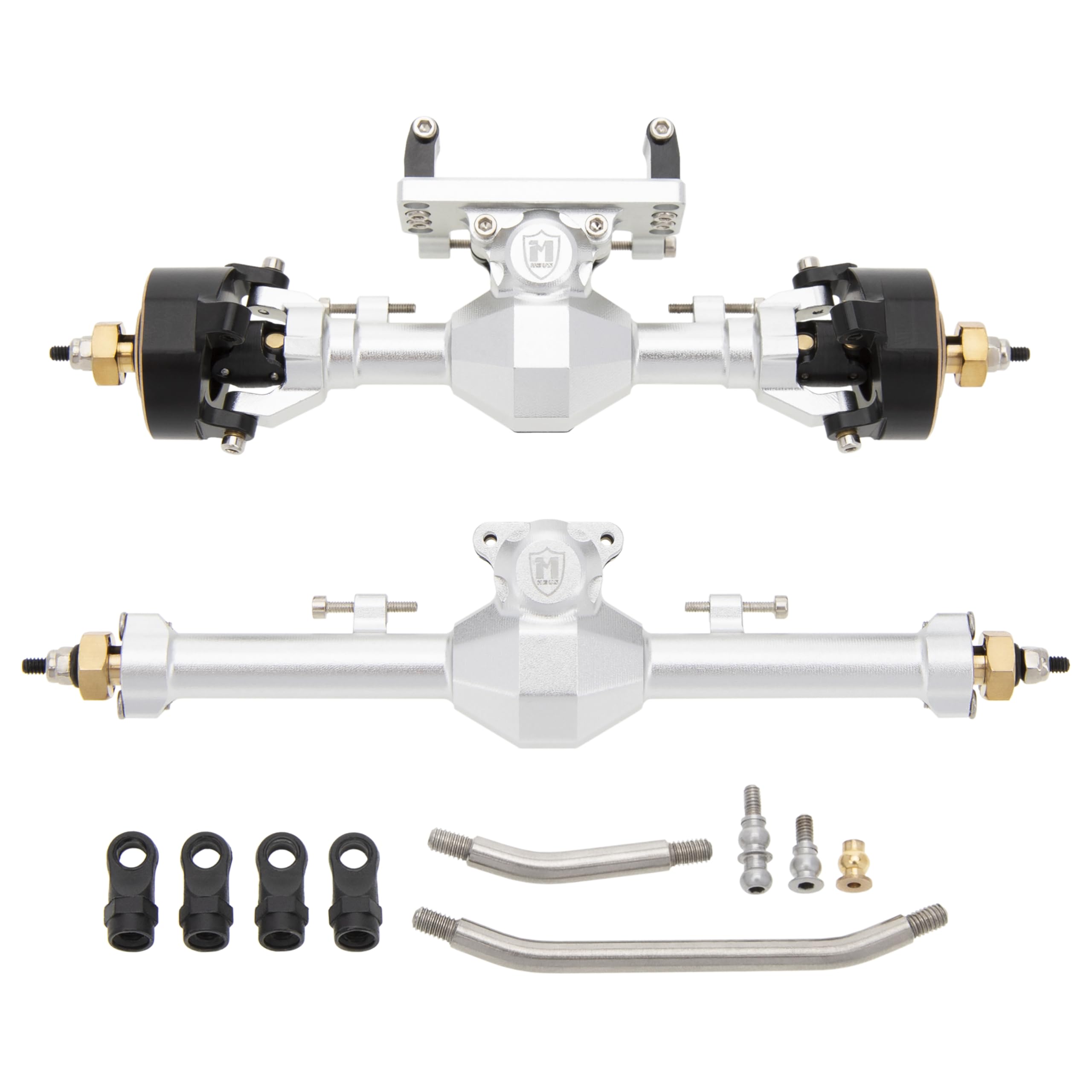 Photo 1 of MEUS RACING SCX24 Axles Isokinetic 3-Section CVD 52° Max. Steering Angle +5mm Widened SCX24 Upgrades for Axial SCX24 Deadbolt C10 JLU Gladiator Bronco 1/24 RC Crawler (Front and Rear - Silver)