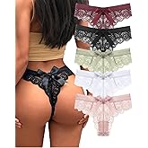 Justgoo G-String Thongs for Women T-back Lace Hollow Out Thongs Sexy Low Waist Underwear Panties 5 Pack