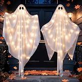 2 Pack 47.25" Light Up Hanging Ghost Halloween Decorations Outdoor Indoor | 8 Lighting Modes, Adjustable Arms, Glowing Hanging Ghost for Porch, Tree &amp; Yard Halloween Decor