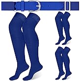 Hicarer 3 Pairs Football Socks over the Knee Set Extra Long Baseball Socks Softball Socks with Belt for Youth Men Women(Large,Blue)