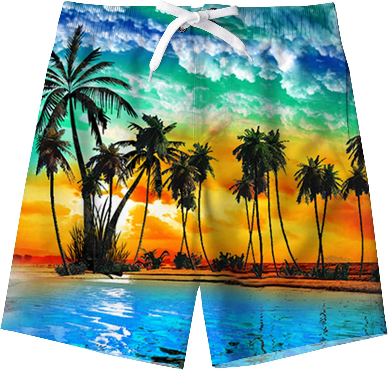 uideazone Boys Teens Swim Trunks Quick Dry Waterproof Surfing Board Shorts Drawstring Elastic Waist with Mesh Lining 5-14T: Clothing
