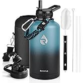 RAYMYLO Insulated Water Bottle 64 oz, Triple Wall Vacuum Stainless Steel (Cold for 48 Hrs), Leak Proof & Non-BPA, Half Gallon Water Flask Jug with Paracord Handle & Straw Spout Lids