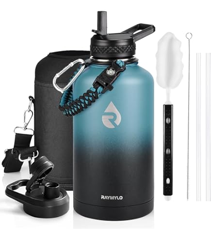 CIVAGO 64 Oz Half Gallon Water Bottle – Stainless Steel, 3 Lids (Straw, Spout, Handle), Insulated