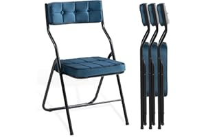HOMEFUN Padded Folding Chairs 4 Pack - Foldable Dining Chair with Cushion, Portable and Assembled Extra Seat for Guests Kitchen Office Wedding Party Bule