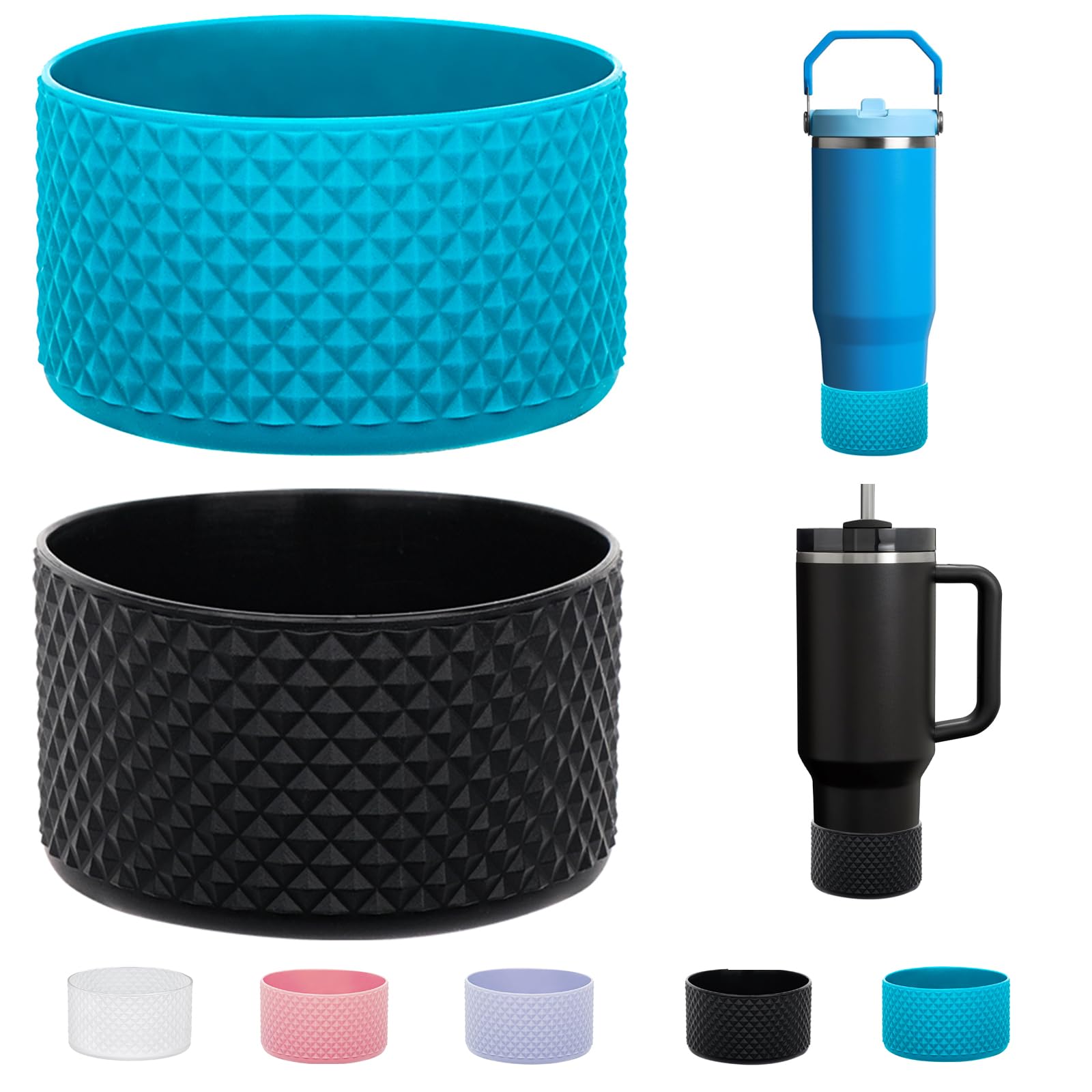 WK IEASON 2 Pcs Tumbler Bottom Protector Flask Silicone Boot for Stanley Quencher Adventure 40oz & Stanley IceFlow 20oz 30oz Compatible with Hydro Flask Wide Mouth 12oz 21oz 24oz(Diamond Naguna/Black)