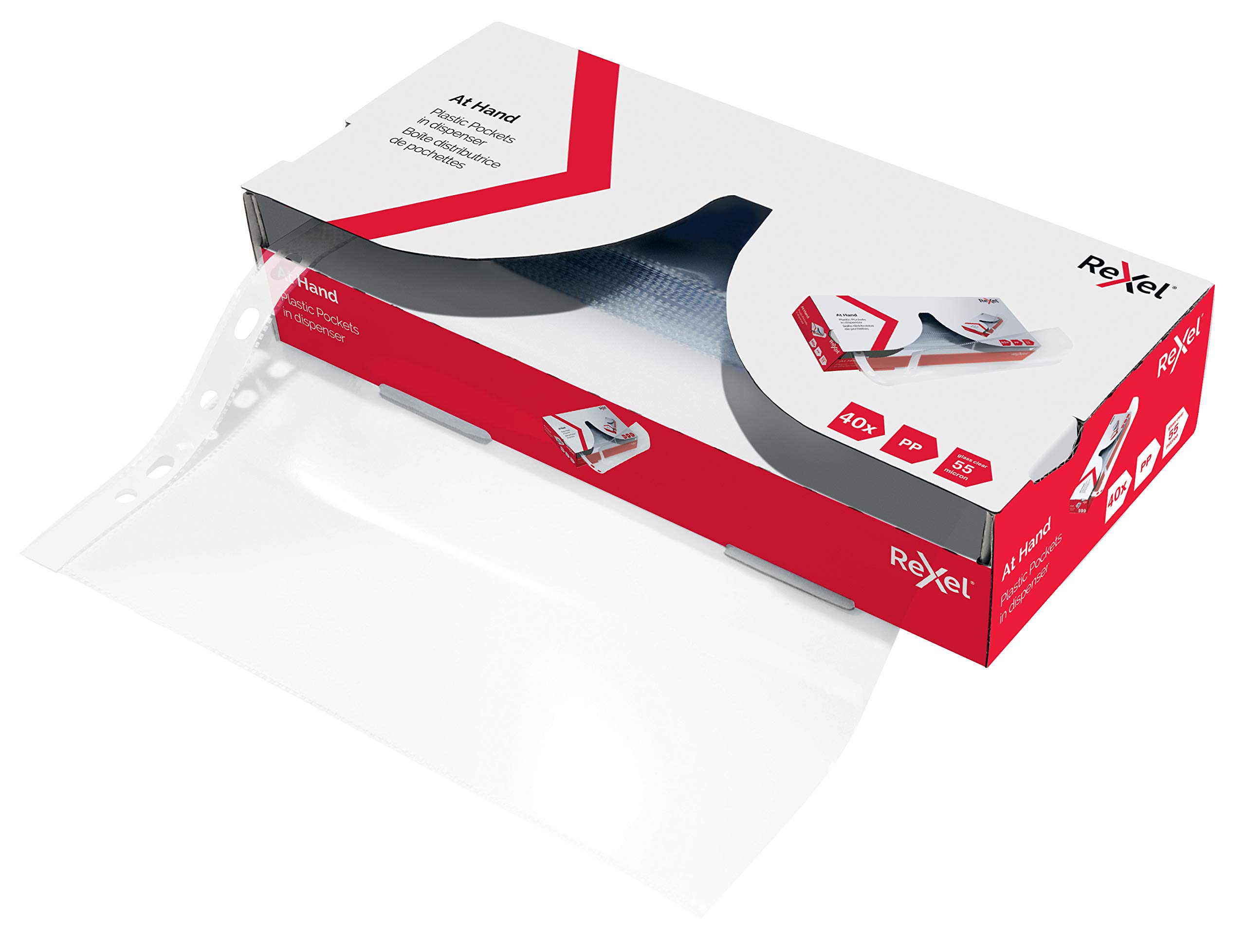 Rexel A4 Punched Pockets, AtHand, Glass Clear, Pack of 50, 2115500