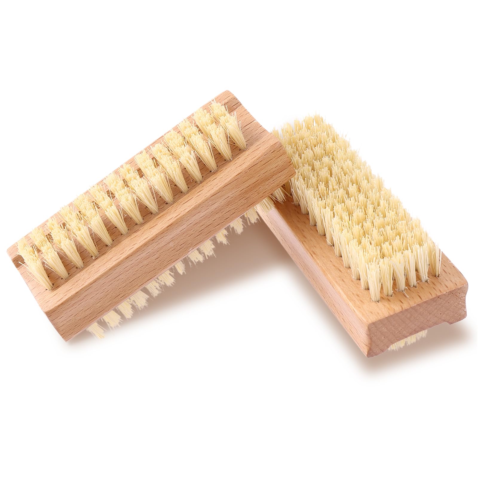 Amaxiu 2 Pcs Wooden Firm Nail Brushes, Wood Double Sided Nail Scrub Brush with Stiff Bristles, Nail Deep Cleaning Brushes for Fingernails Footnails Makeup Manicure Pedicure Accessories for Men Women
