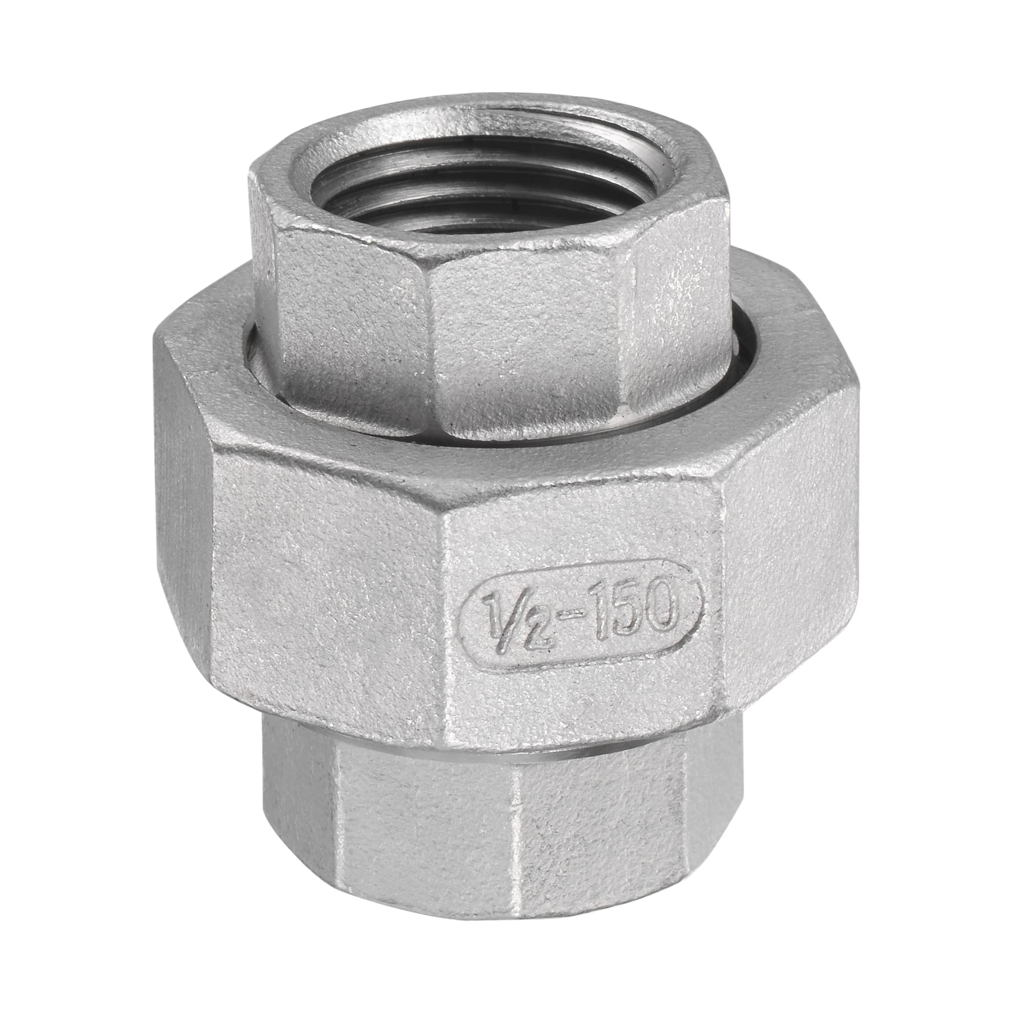 M METERXITY Union Pipe Fitting - Stainless Steel Hex Plumbing Fitting, Corrosion Resistance Apply to Air Water, (1/2 NPT Female, Silver Tone)
