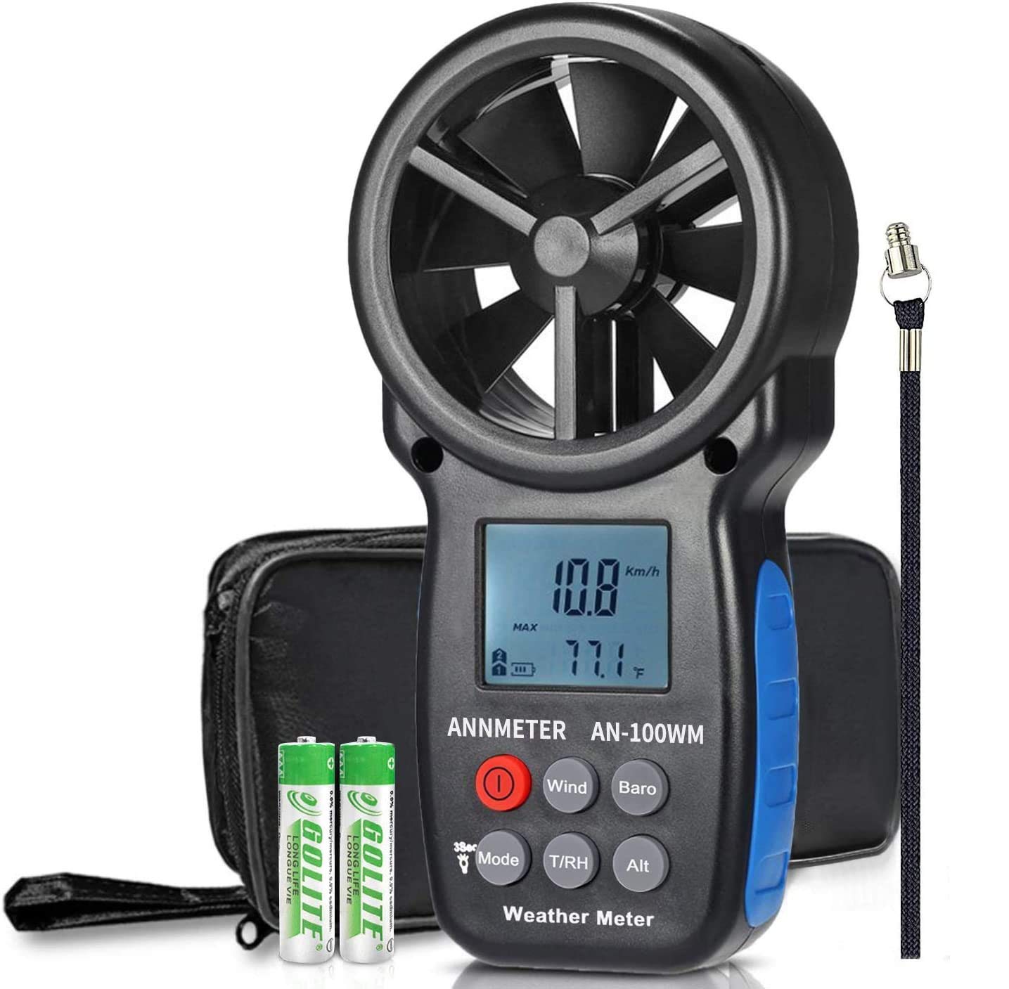 Wind Speed Anemometer, Handheld Wind Chill Velocity Meter AN-100WM, Digital Wind Volume Meter for Air Flow, Temperature,Barometric Pressure, Altitude,Humidity Gauge