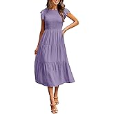 MEROKEETY Women's Flutter Short Sleeve Smocked Midi Dress Summer Casual Tiered A-Line Dress