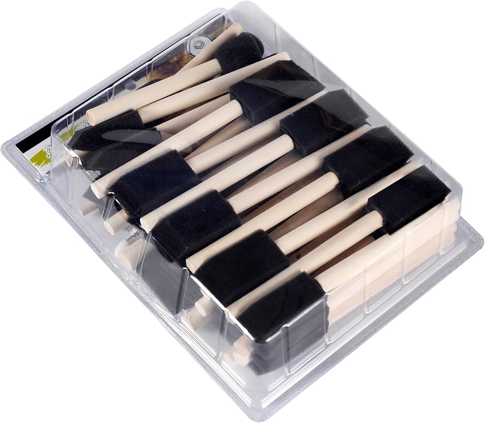 Conda 50 Piece Foam Brush Set Wood Handle - Assorted Sizes for Acrylics Stains