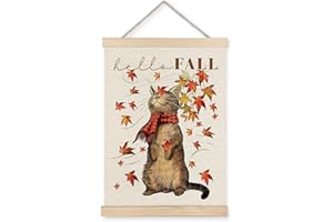 LUVADIAN Fall Wall Decor, Fall Cat Maple Leaf Poster Hanger Frame, Fall Wall Art Posters, Fall Decorations for Home, Farmhouse Fall Decor, Autumn Decor Posters, 12x16 Inches