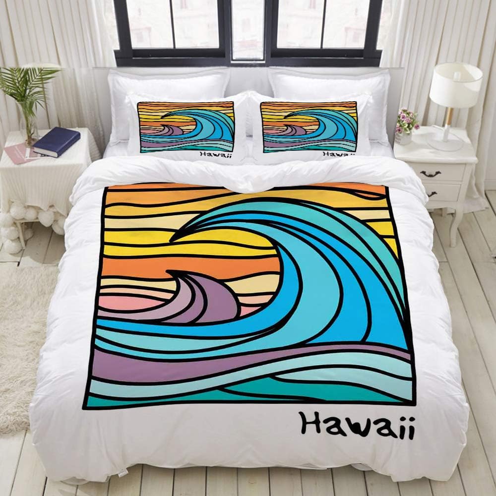 TONKSHA bedding - Duvet Cover Set,Abstract Ocean Waves on Beach Sunset Background Summer Surfing Theme Coastal Art,Microfibre Duvet Cover Set 135 X 200cm with 2 Pillowcase 50 X 75cm