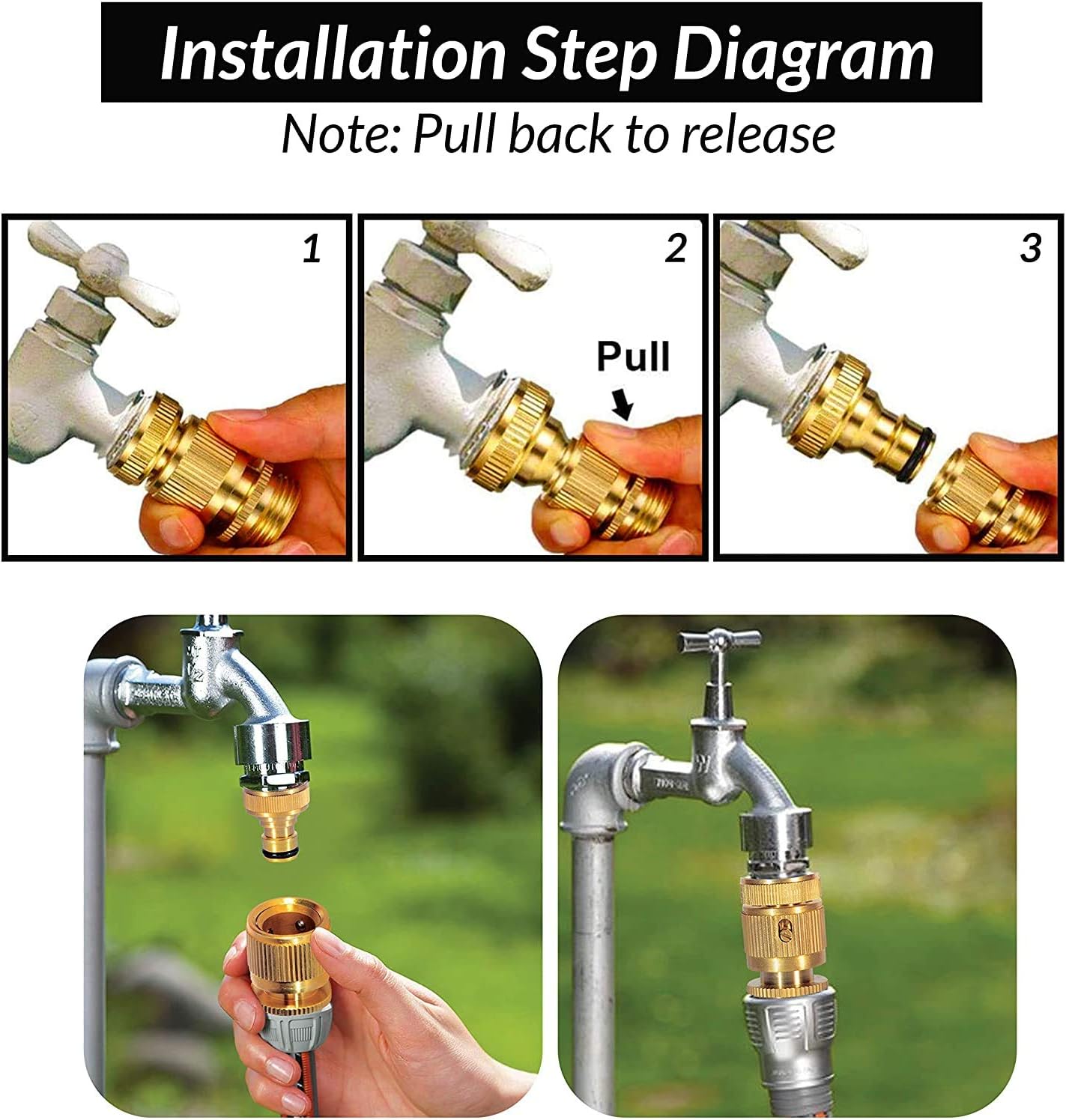 DIRECT MFG Garden Hose Quick Connect 2 Sets - Male and Female GHT Solid Brass Hose Connectors for Garden Hose Fittings - Choose Your Pack (3/4" External Quick Connect, Pack of 1) : Garden & Outdoor