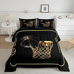 Manfei Basketball Comforter Set Queen Size, Gold
