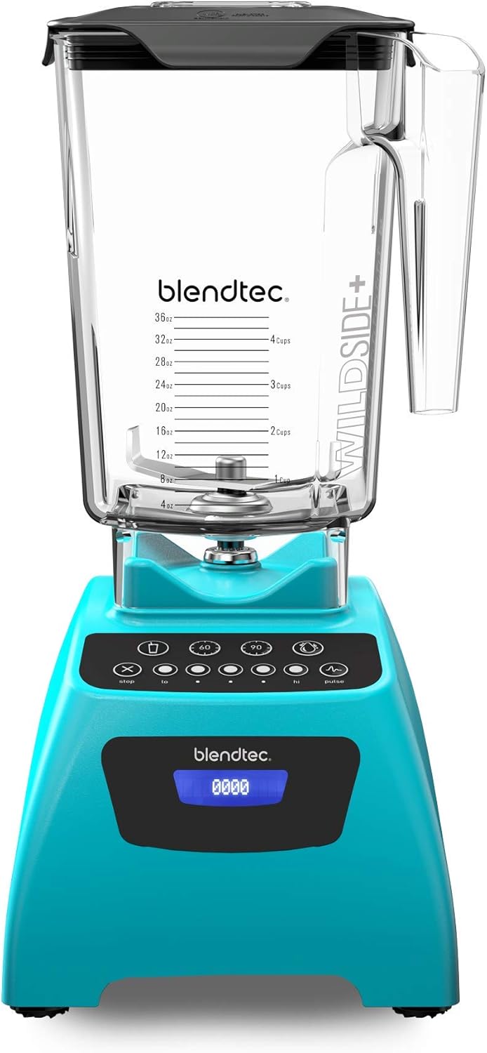 Blendtec Blender - WildSide+ Jar (90 oz) Professional-Grade Power - Self-Cleaning - 4 Pre-programmed Cycles, 5-Speeds, Caribbean Blue