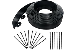 Quibbay 3.15" x 50' No Dig Landscape Edging, Plastic Garden Edging Borders with 45 Anchoring Spikes, Flexible Lawn Edging for Landscaping Garden Flower Beds Grass Yard Paver Pathway, Black
