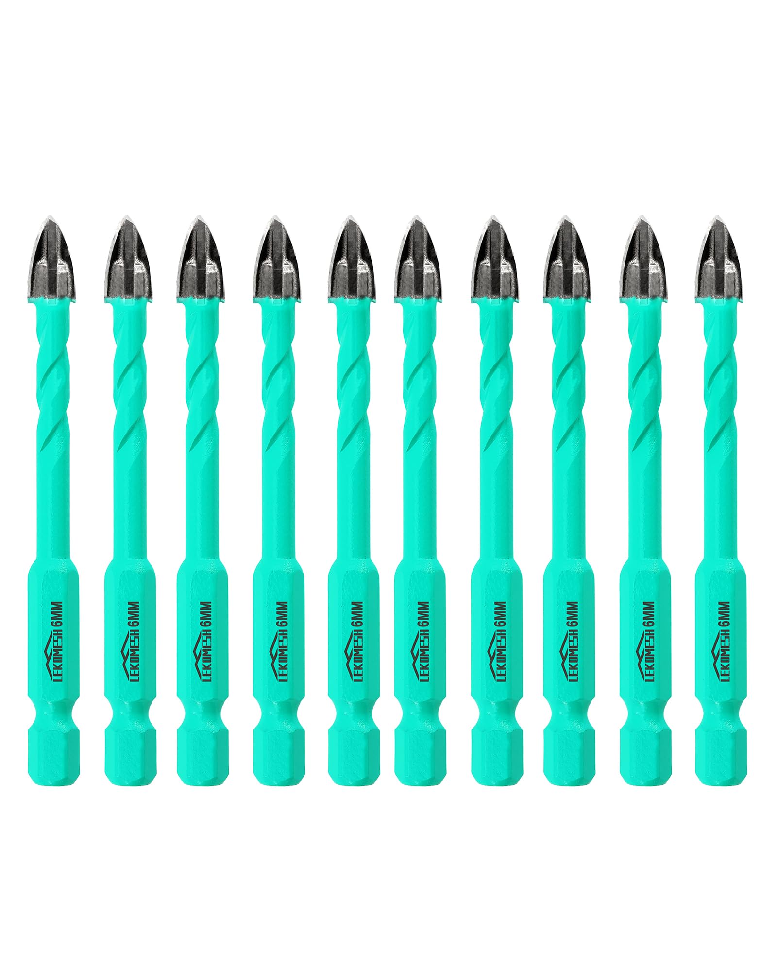 LEKOMESH Masonry Concrete Drill Bits - 10pcs 1/4"(6mm) Carbide Drill Bits Tip for Wood, Plastic, Masonry, Ceramic Tile, Quick Change Hex Shank