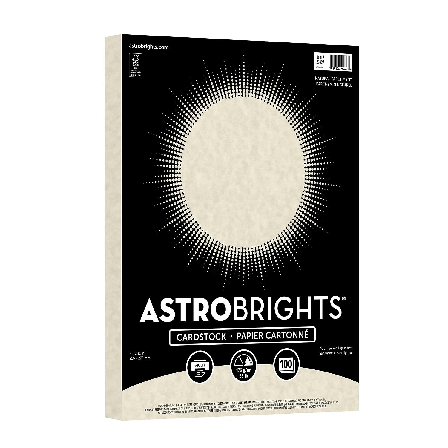 Photo 1 of Astrobrights Specialty Parchment Cardstock, 8.5" x 11", 65 lb/176 gsm, Natural (Ivory), 100 Sheets (27427-01)