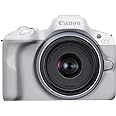 Canon EOS R50 Mirrorless Camera RF-S18-45mm F4.5-6.3 is STM Lens Kit, 24.2 Megapixel CMOS (APS-C) Sensor, 4K Video, Hybrid Camera, Photo and Video, Vlogging, Content Creator, RF Mount, White